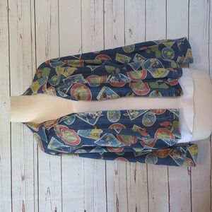 Vintage 90s Postage Stamp Shacket Jacket Chambray Travel Art to Wear Medium RARE